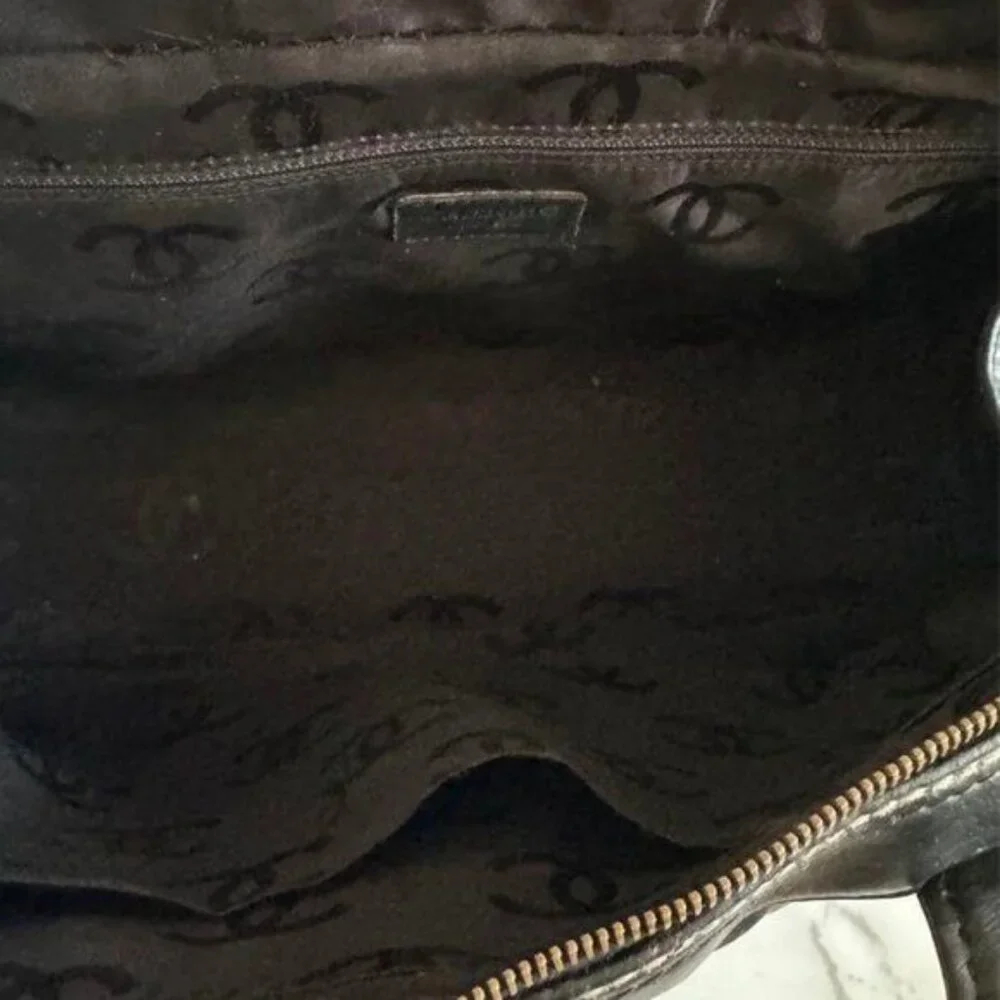 Authentic CHANEL CC Wild Stitch Vintage Quilted Bowler Hand Bag Tote Lambskin - Picture 8 of 15